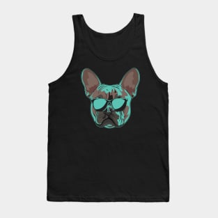 Frenchie Glow: Neon Face French Bulldog Wearing Sunglasses Tank Top